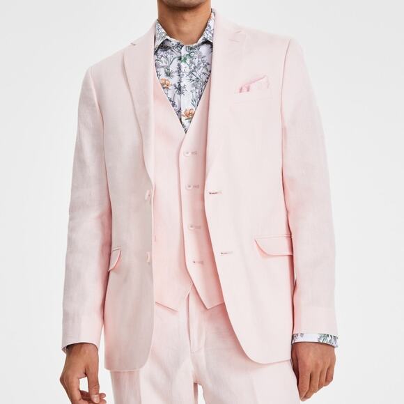 Bar III Men's Slim-Fit Linen Suit Jackets, Pink Solid 38S $360 - Picture 2 of 8